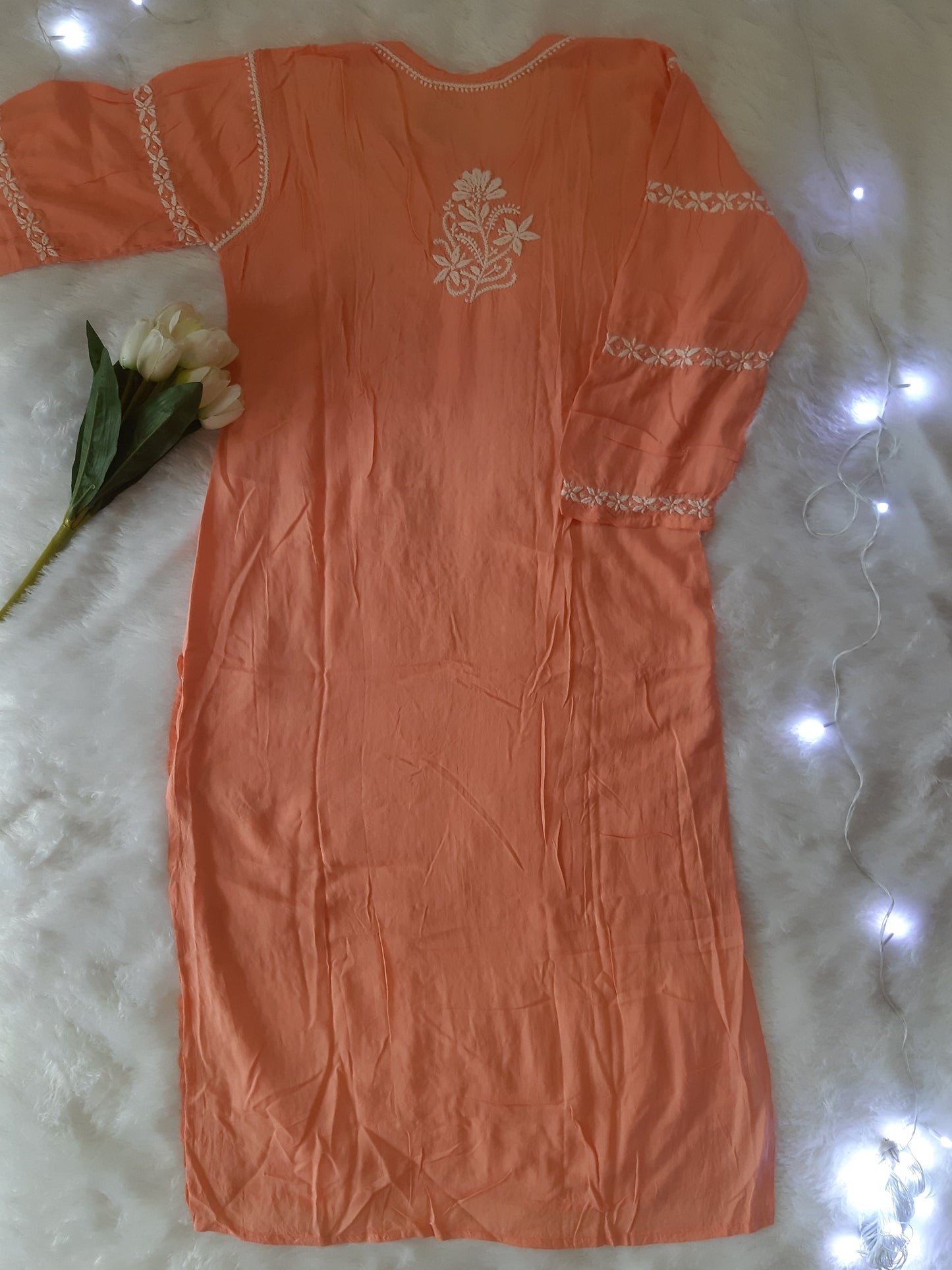 Orange Chikankari Kurta