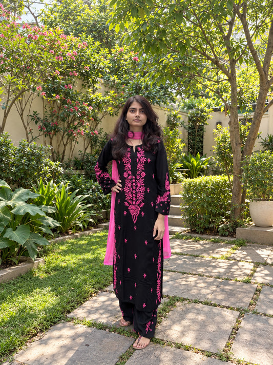 Black Chikankari Kurta Set with Dupatta