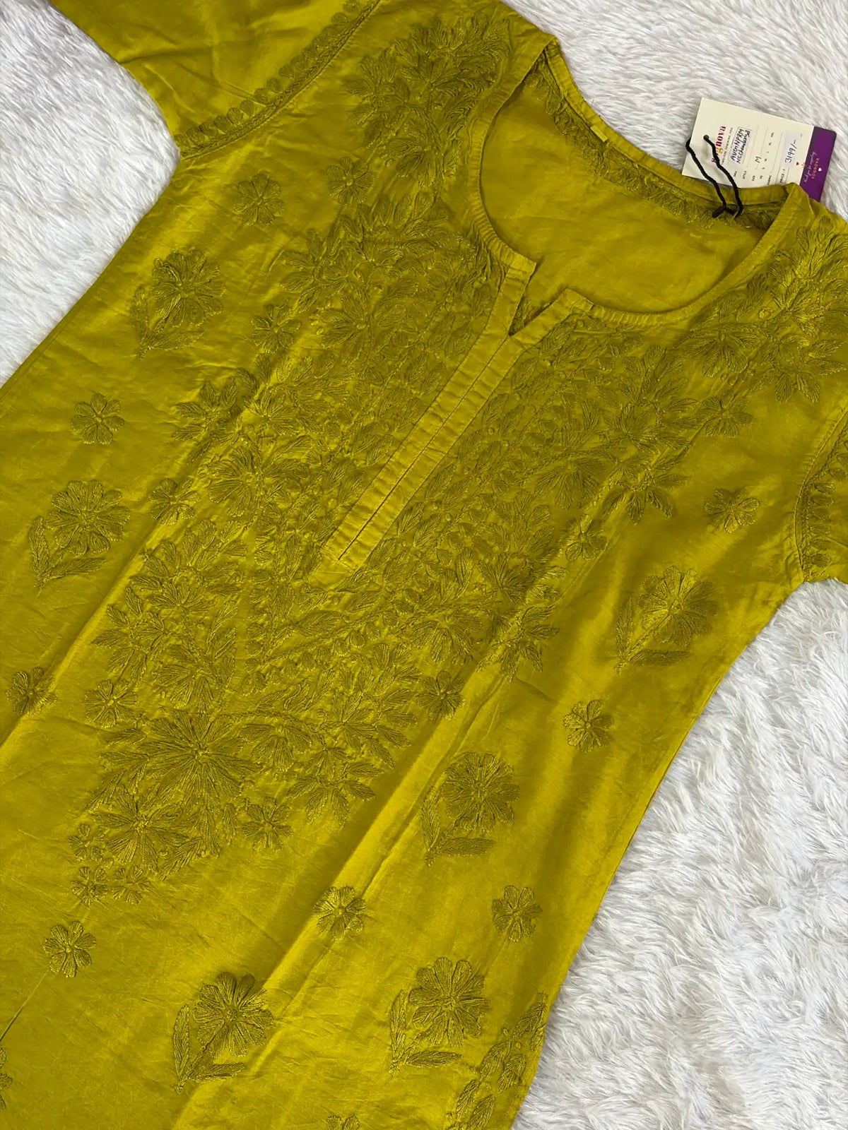 Mehendi Green Chanderi Chikankari Kurta Pant Set