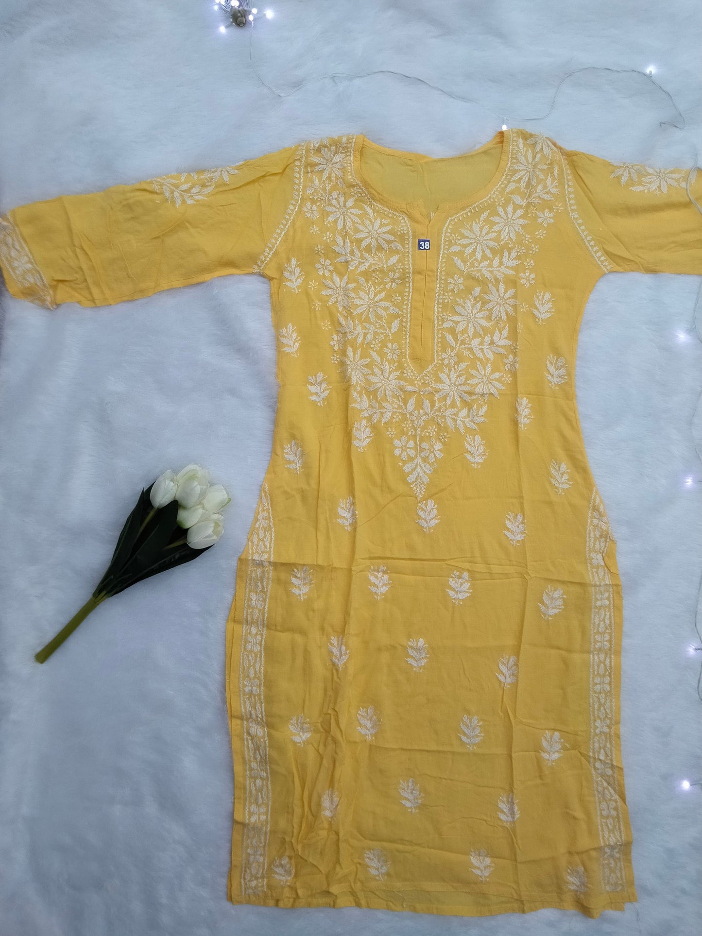 Yellow Chikankari Kurti