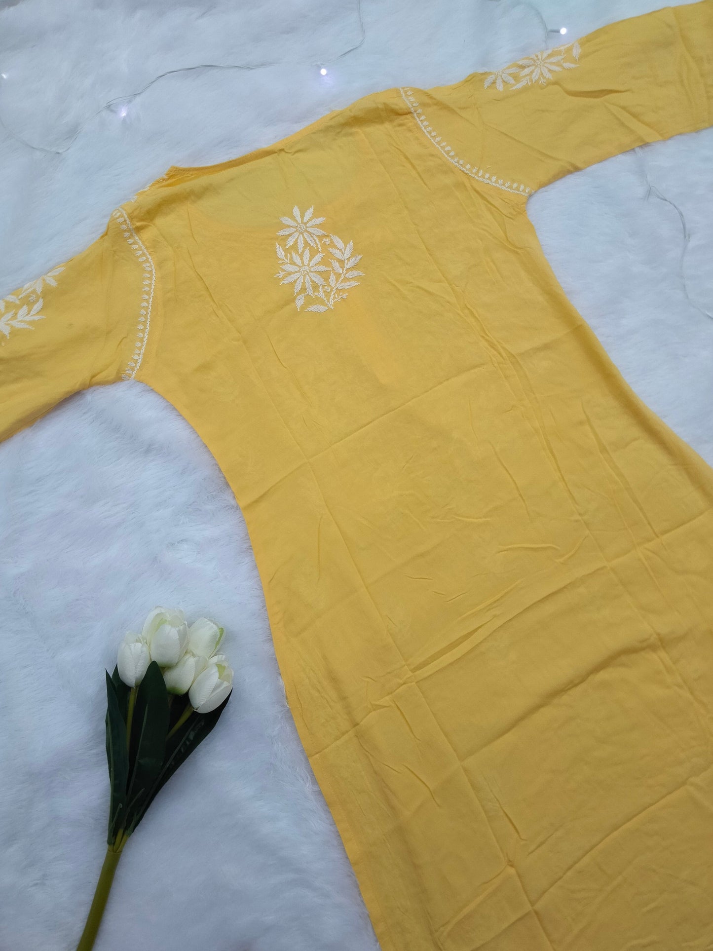 Yellow Chikankari Kurti