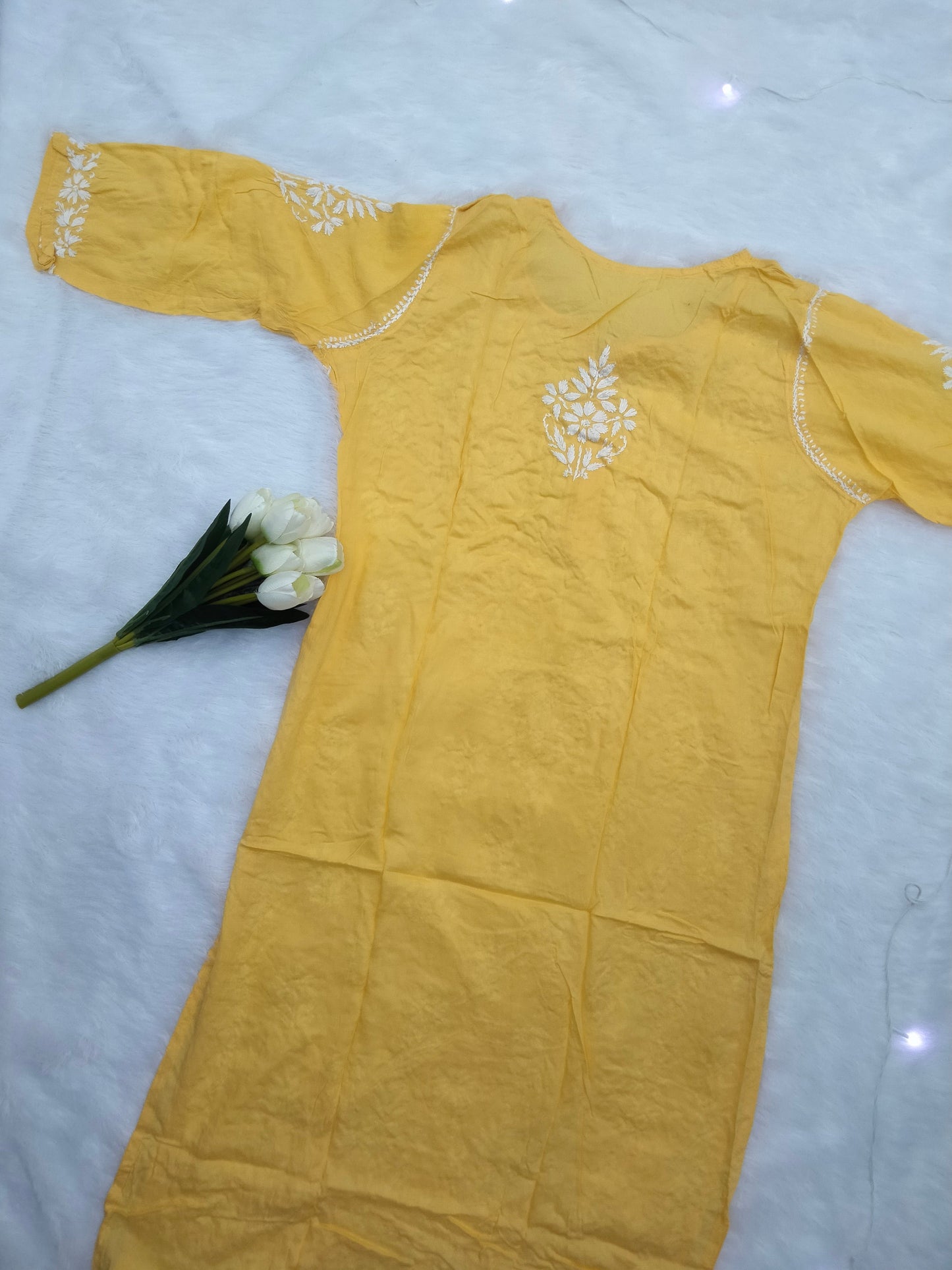 Yellow Chikankari Kurti