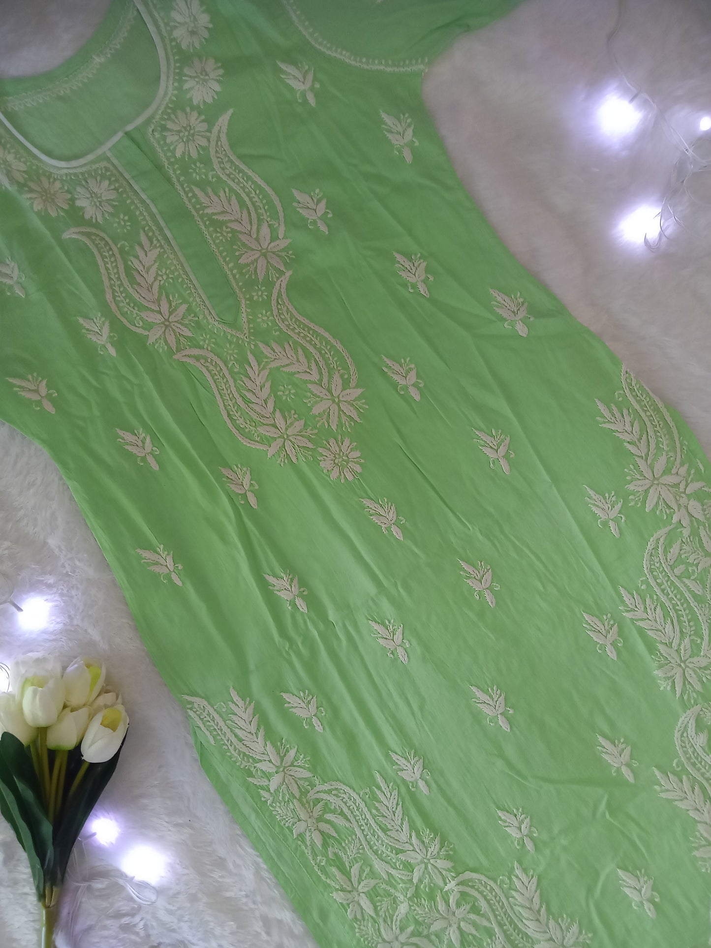 Green Chikankari Kurti