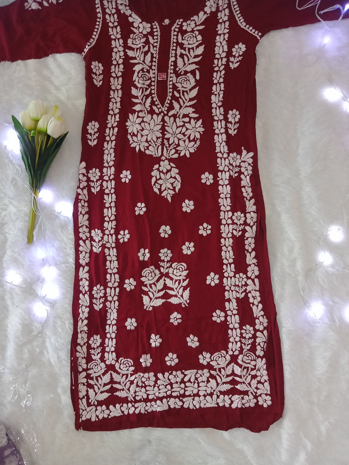 Red Chikankari Kurti