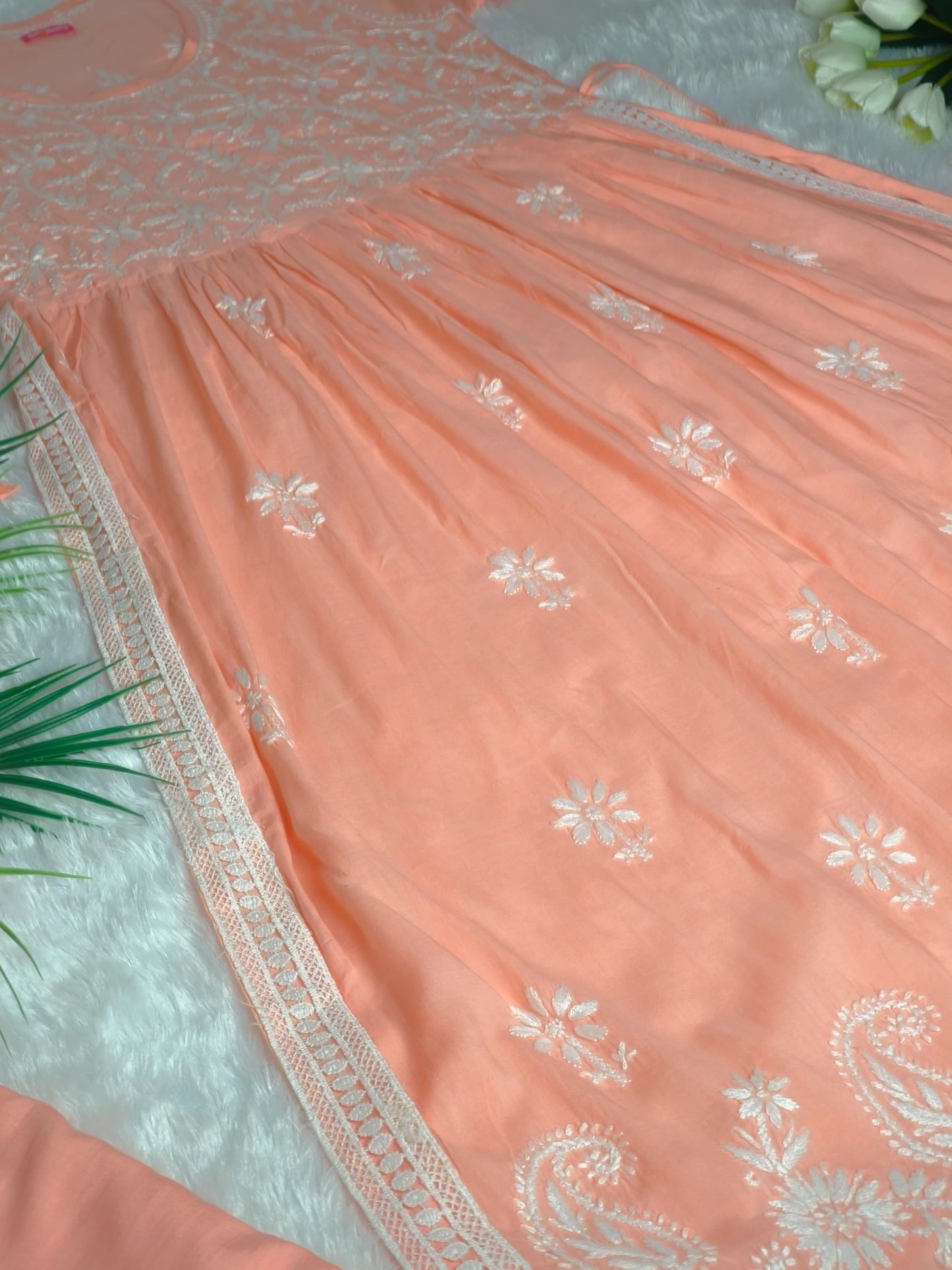 Orange Chikankari Nyra Cut Kurta Set