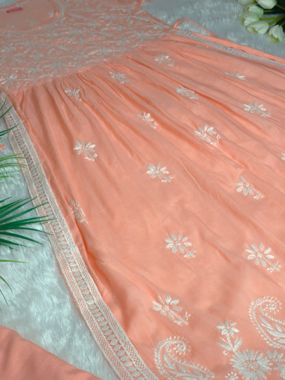 Orange Chikankari Nyra Cut Kurta Set