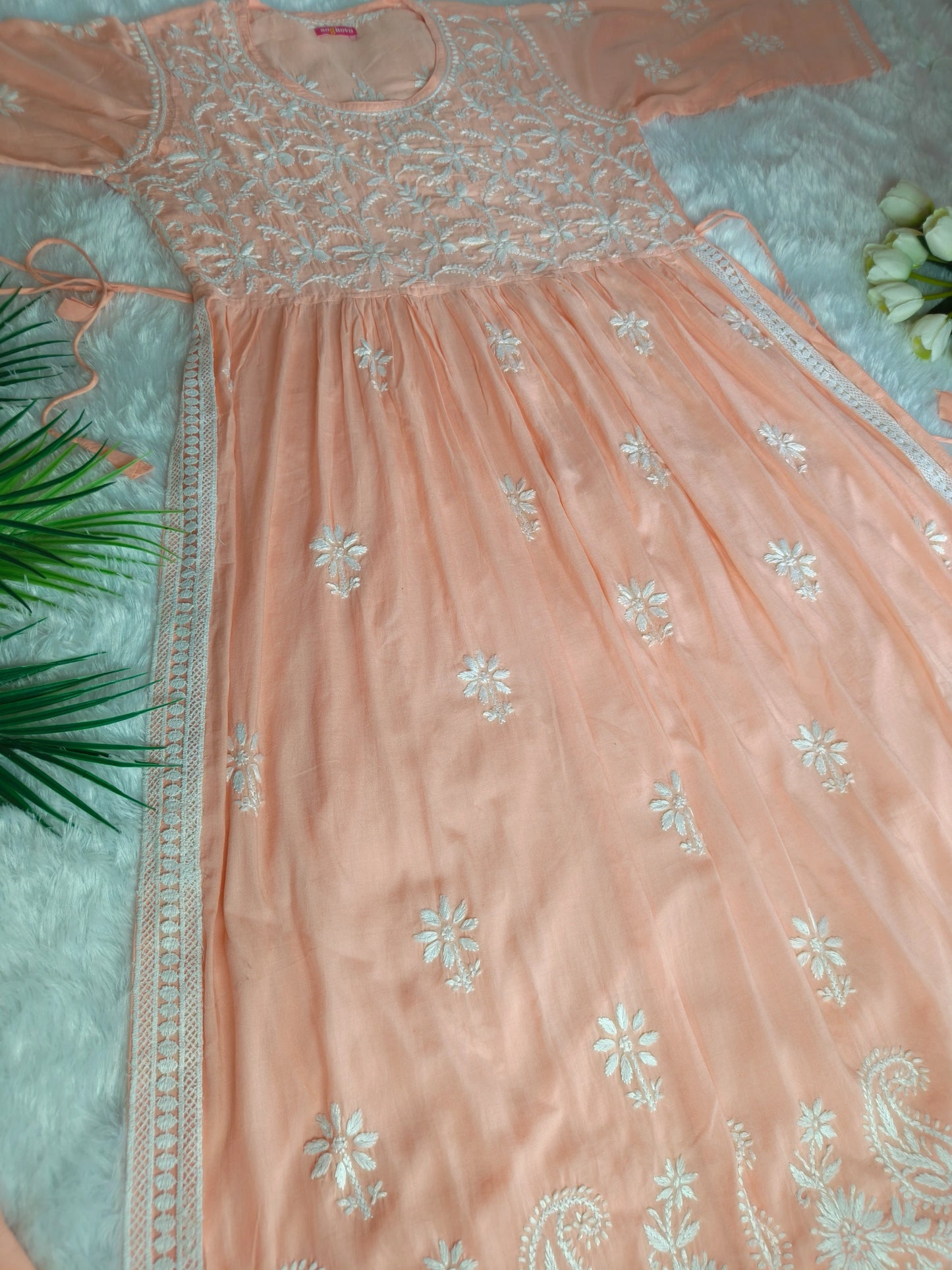 Orange Chikankari Nyra Cut Kurta Set