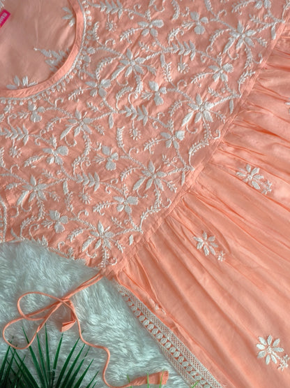 Orange Chikankari Nyra Cut Kurta Set