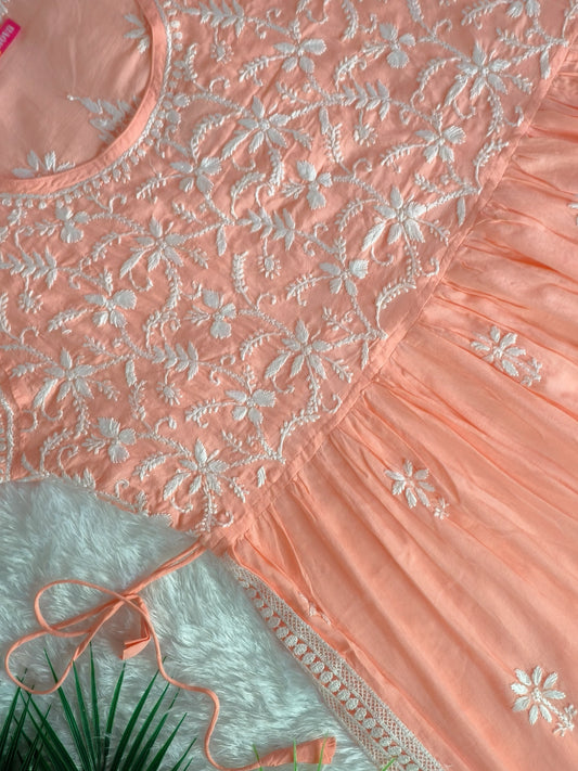 Orange Chikankari Nyra Cut Kurta Set