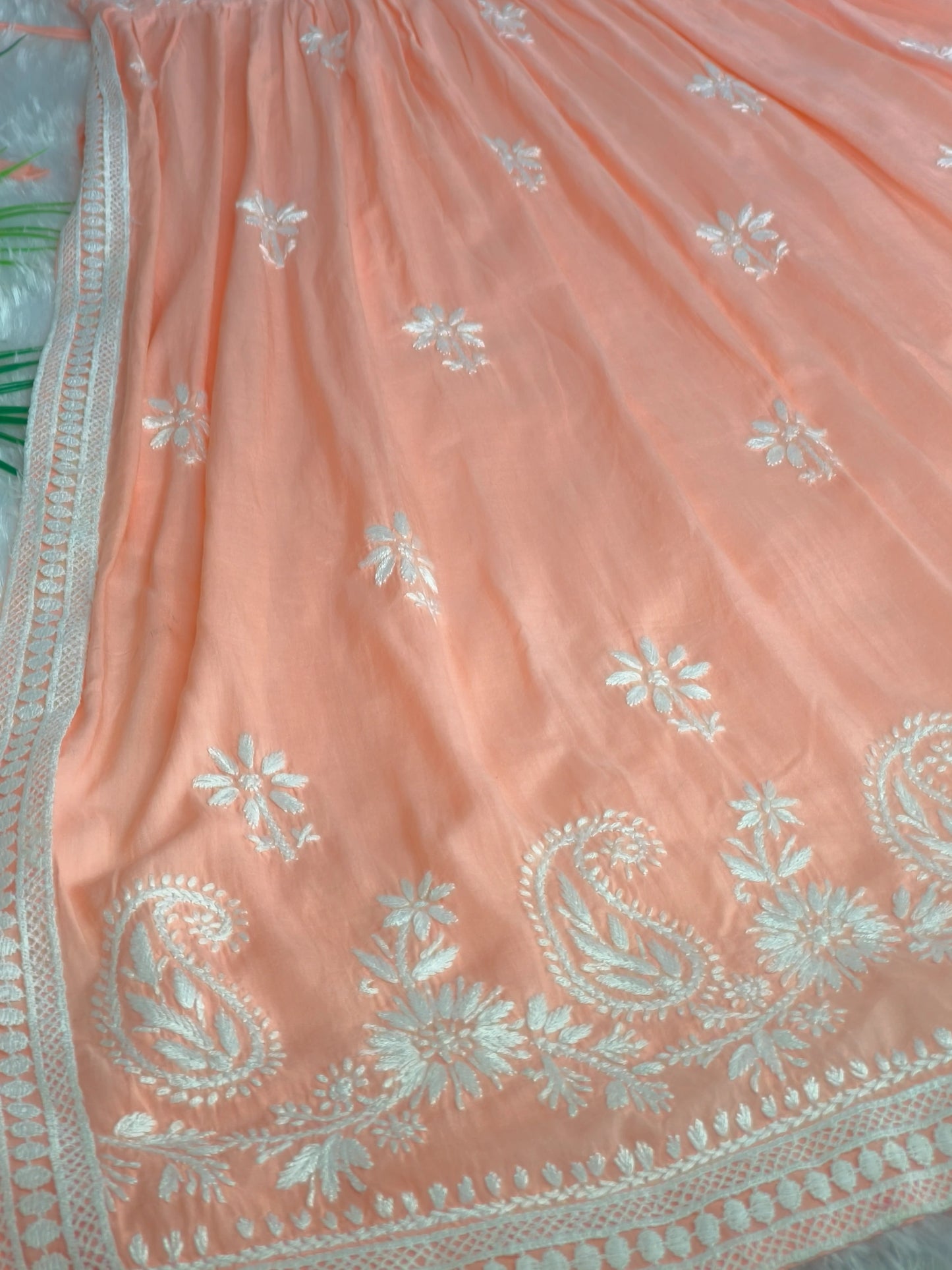 Orange Chikankari Nyra Cut Kurta Set