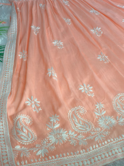 Orange Chikankari Nyra Cut Kurta Set