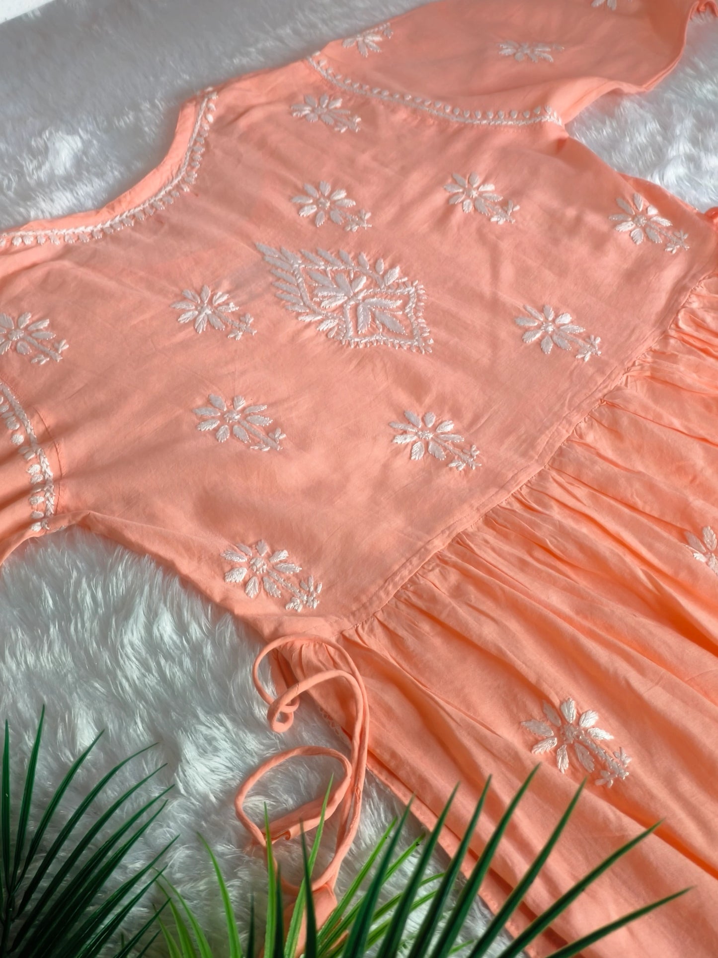 Orange Chikankari Nyra Cut Kurta Set