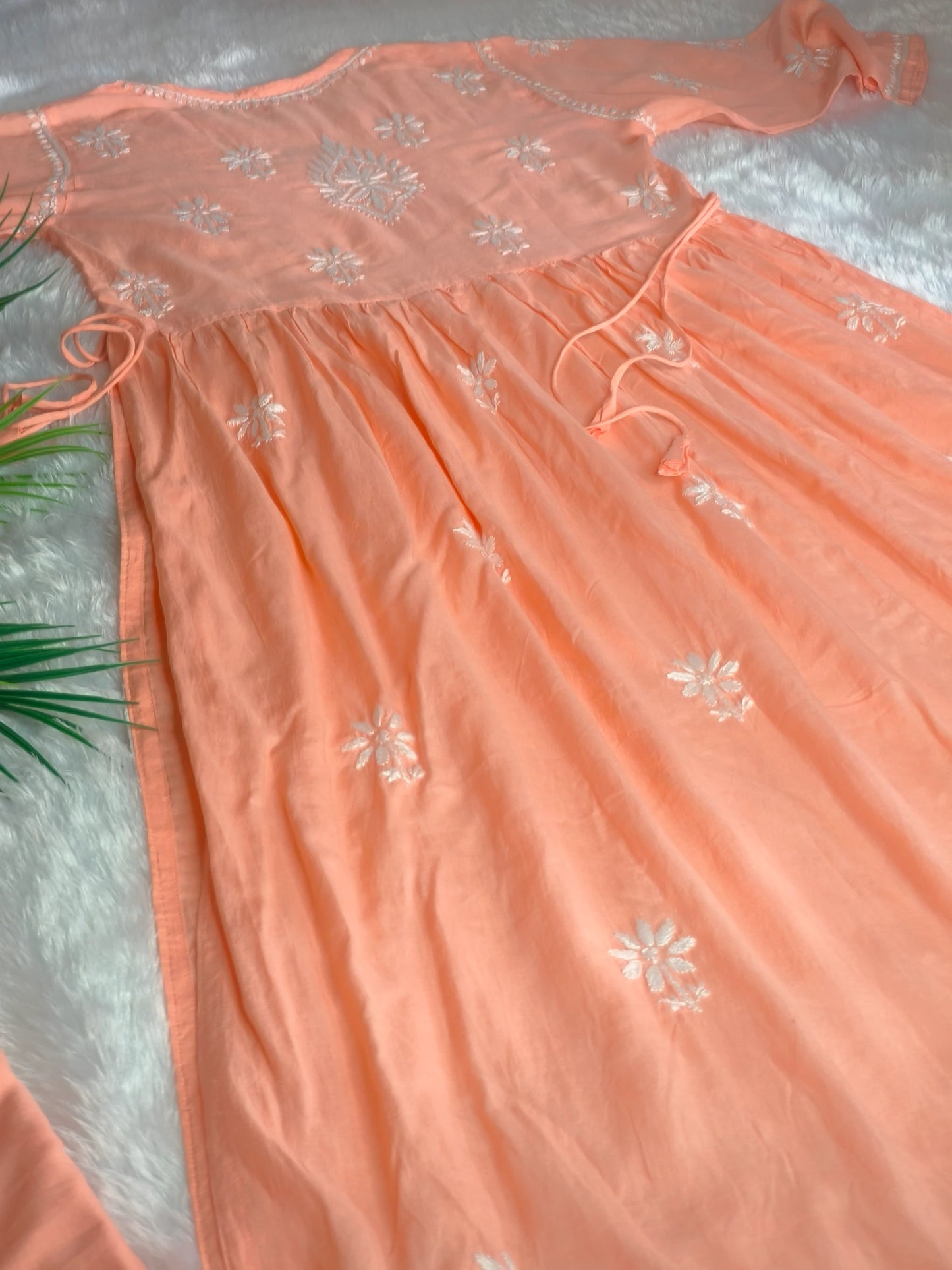 Orange Chikankari Nyra Cut Kurta Set