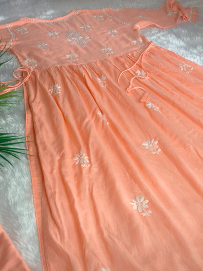 Orange Chikankari Nyra Cut Kurta Set