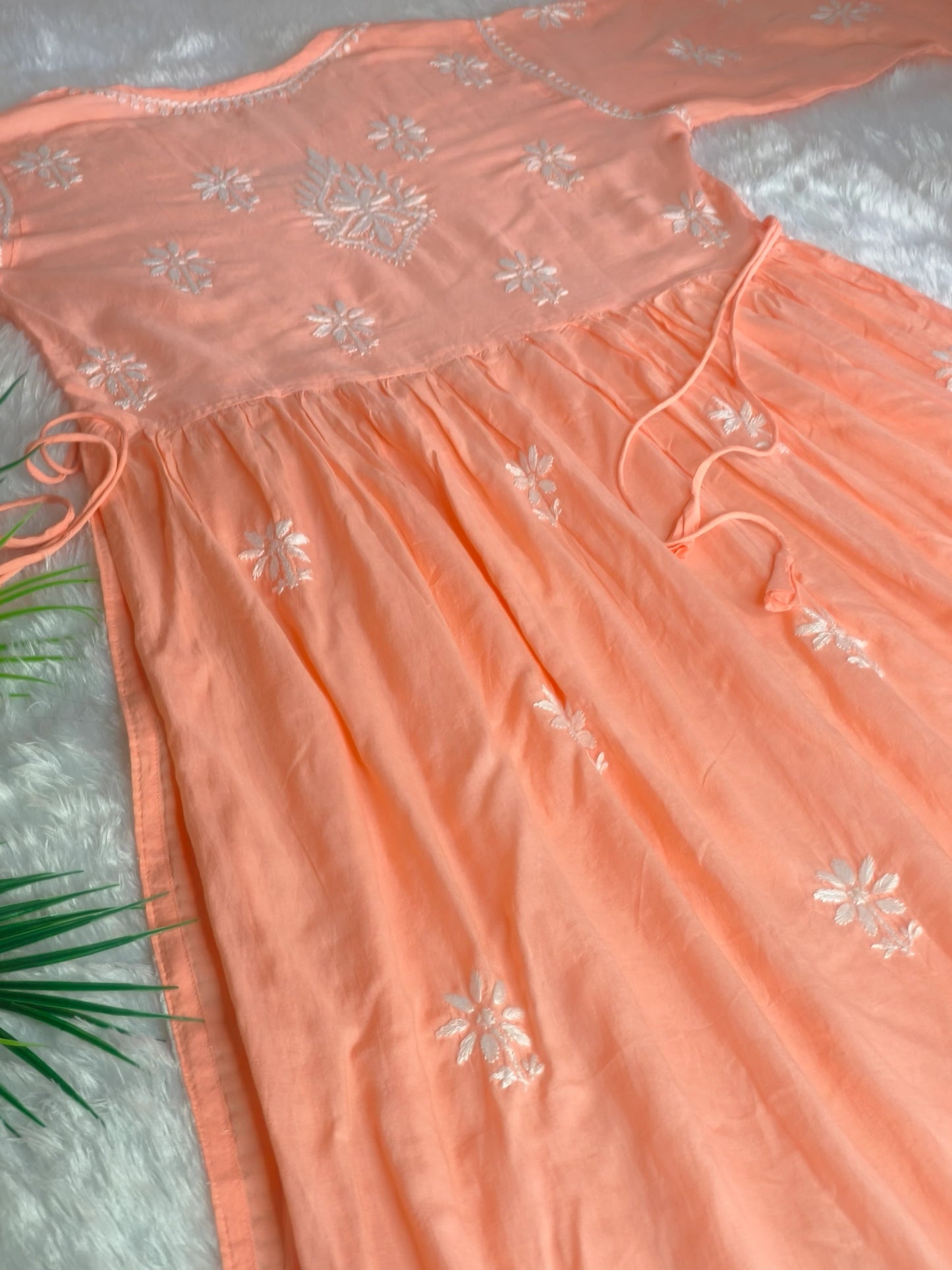 Orange Chikankari Nyra Cut Kurta Set
