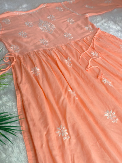 Orange Chikankari Nyra Cut Kurta Set