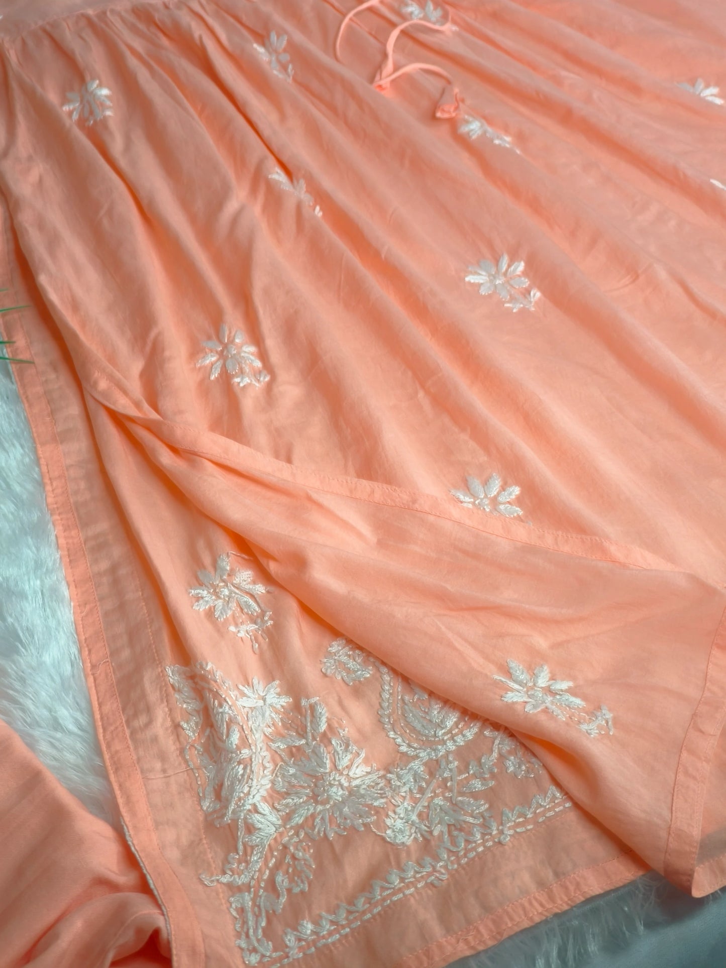 Orange Chikankari Nyra Cut Kurta Set