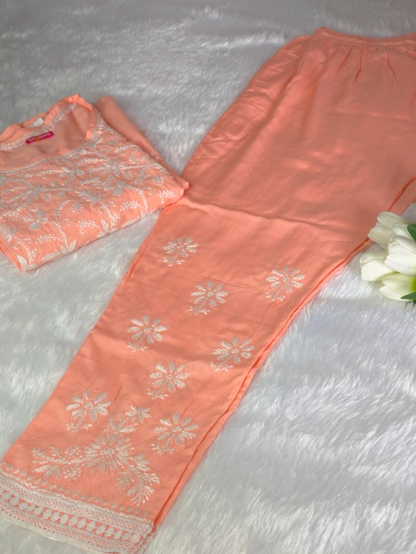 Orange Chikankari Nyra Cut Kurta Set