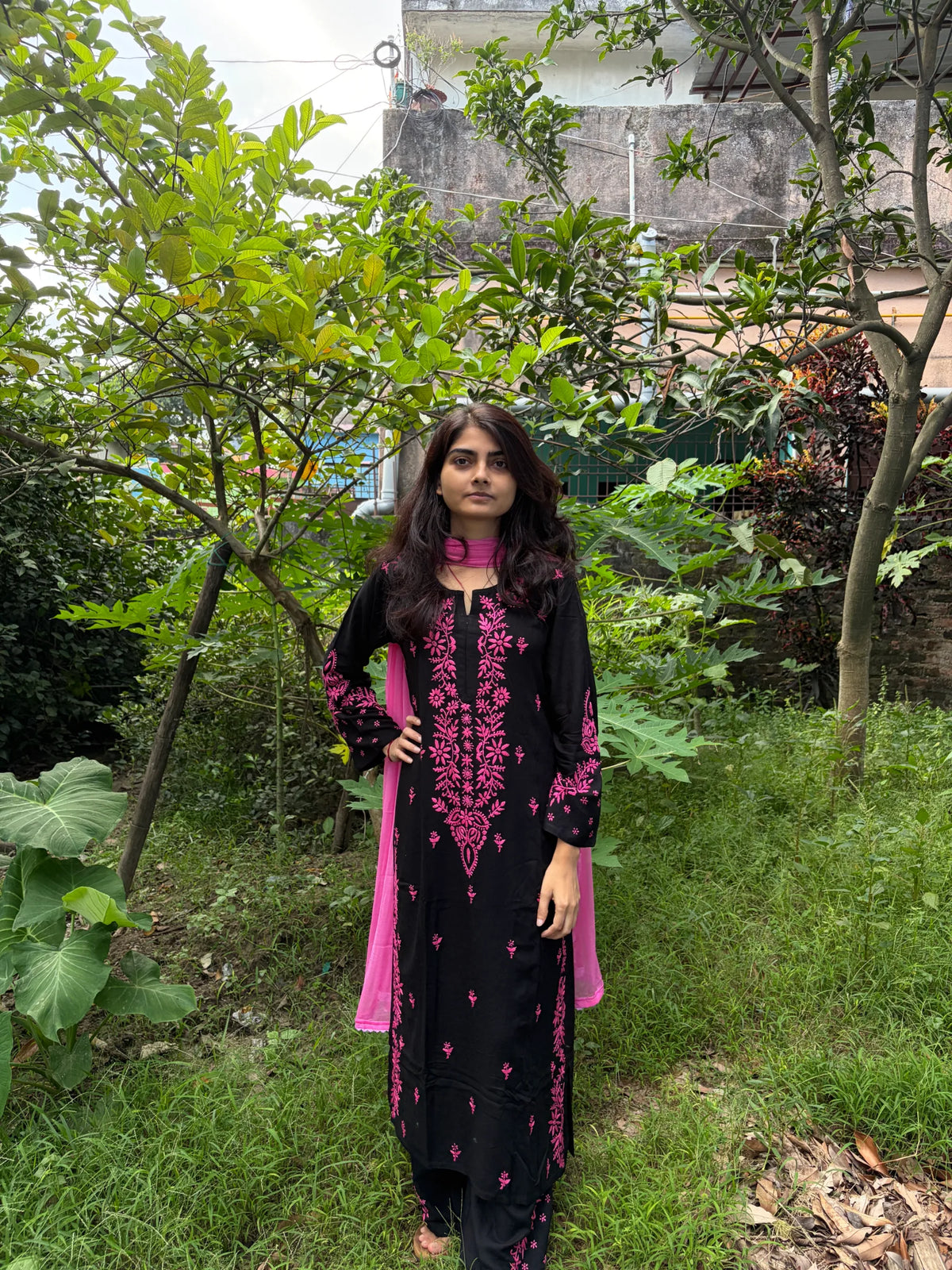 Black Chikankari Kurta Set with Dupatta