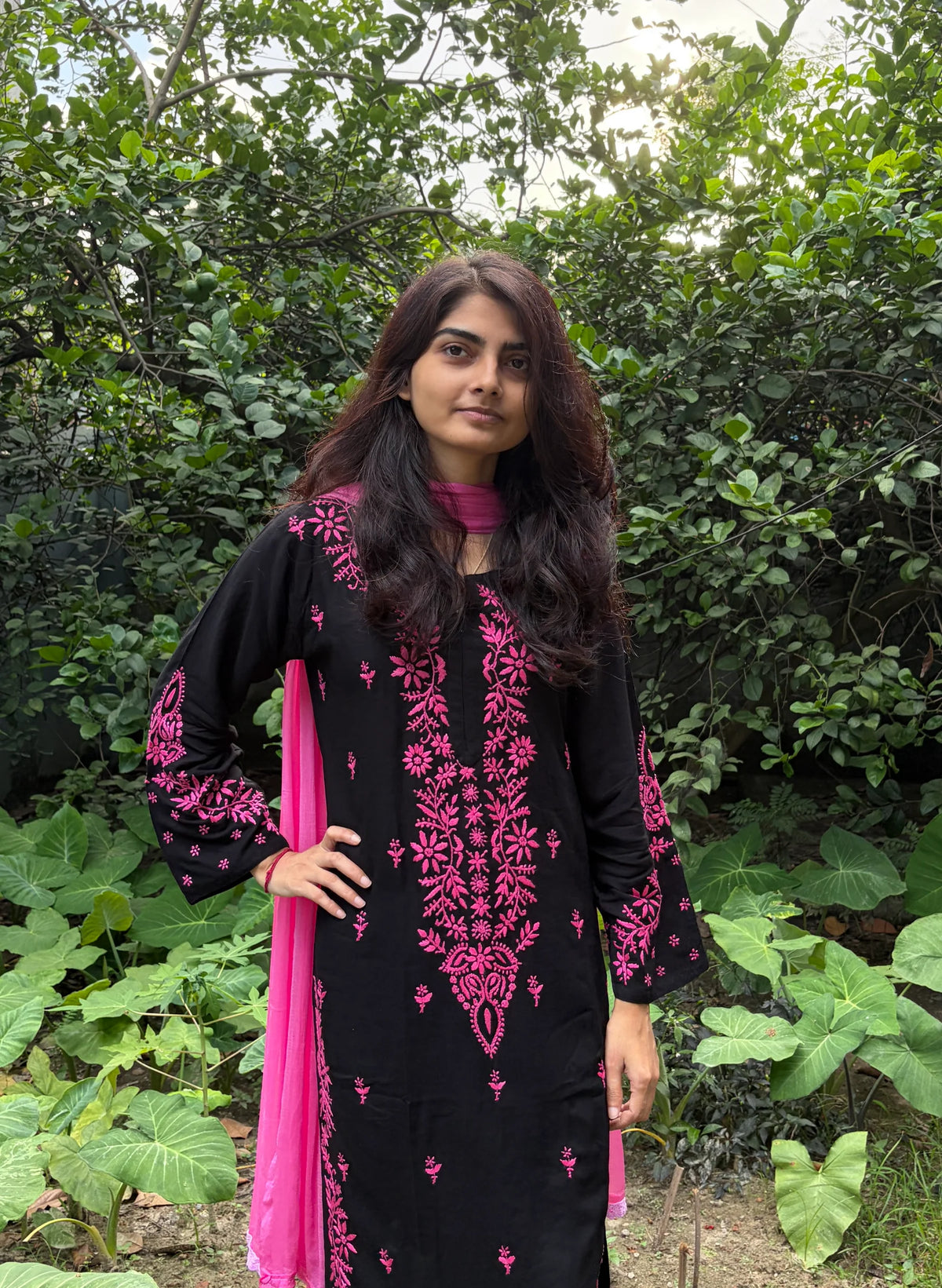 Black Chikankari Kurta Set with Dupatta