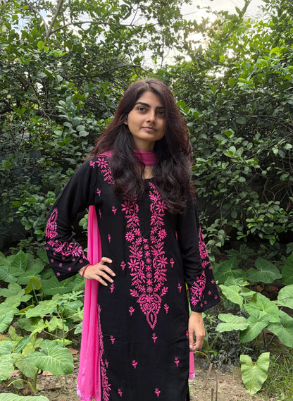 Black Chikankari Kurta Set with Dupatta