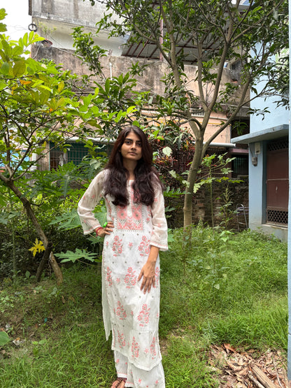 Mul Chanderi Chikankari Kurta Set Dual thread