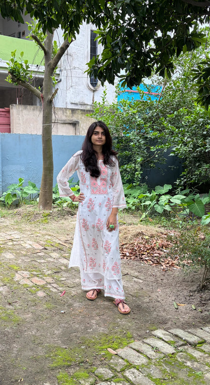 Mul Chanderi Chikankari Kurta Set Dual thread
