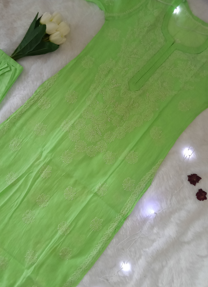 Green Chikankari Kurta