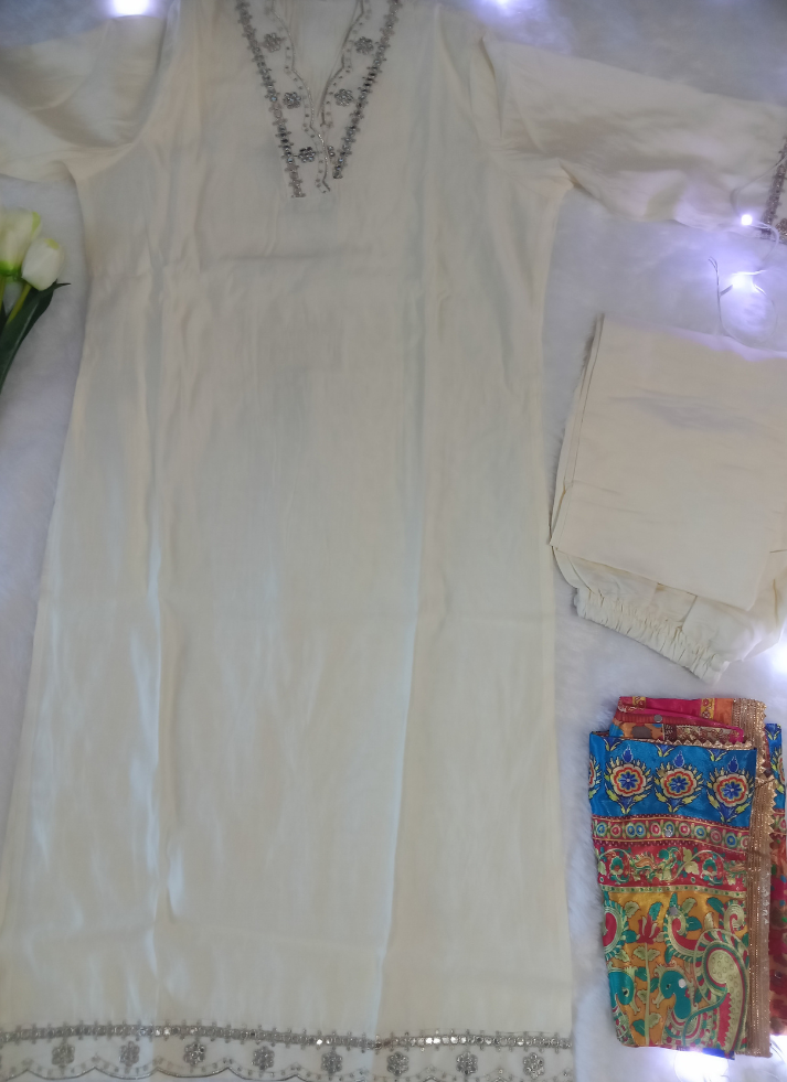 Kurta  Set With Mirror Work Dupatta