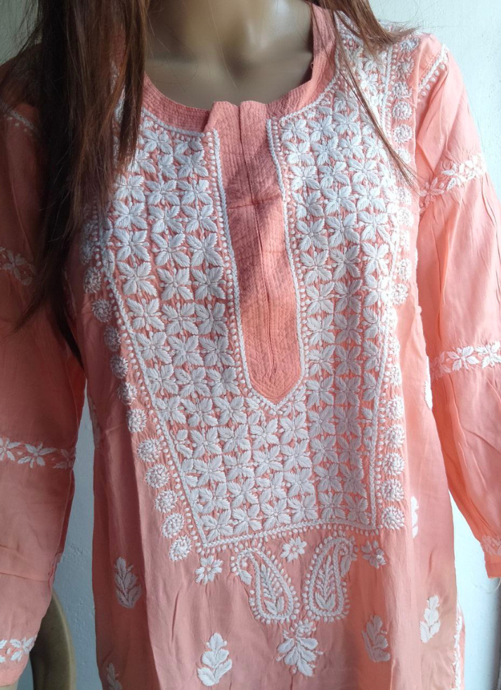 Orange Chikankari Kurta