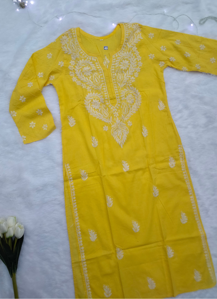 Yellow chikankari kurta