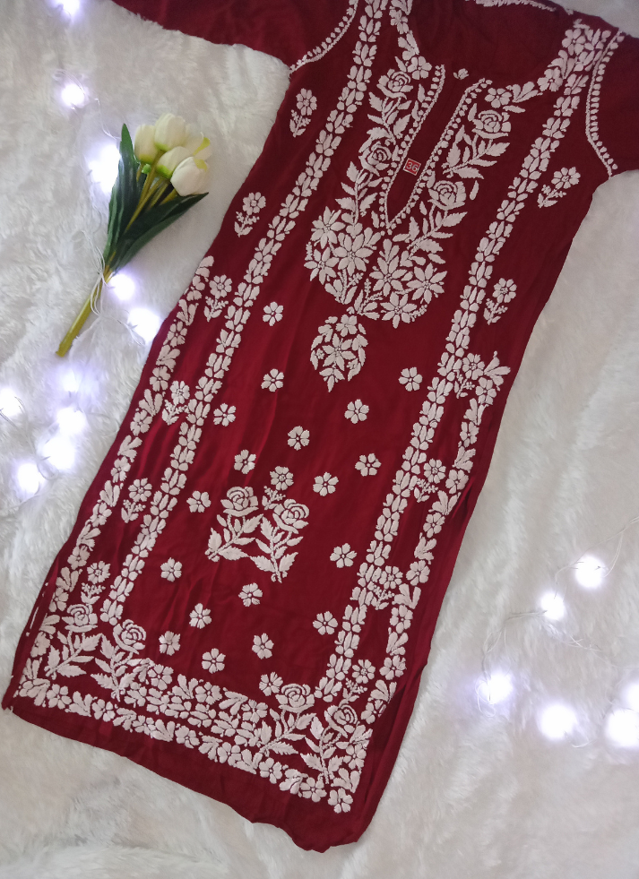 Red Chikankari Kurti