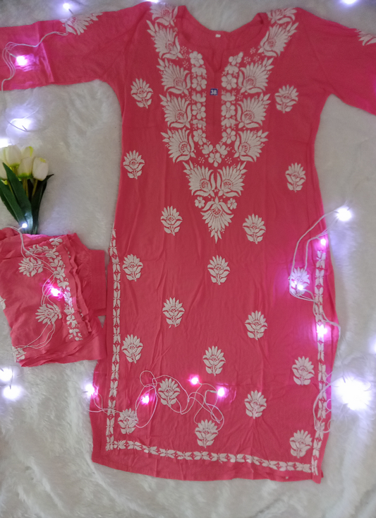 Pink Chikankari Kurta Set