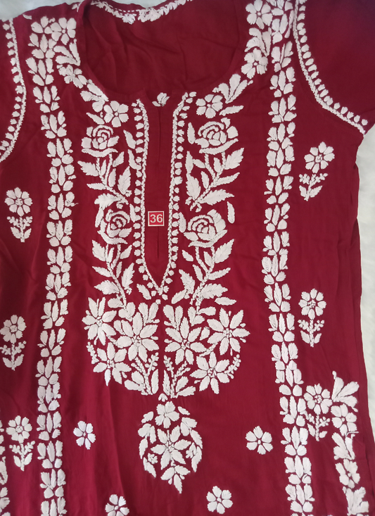 Red Chikankari Kurti