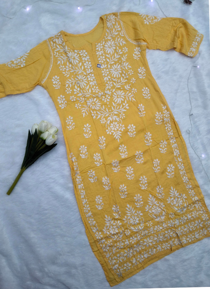 Yellow Chikankari Kurti