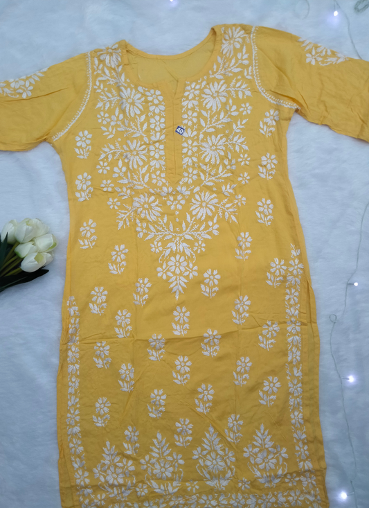 Yellow Chikankari Kurti