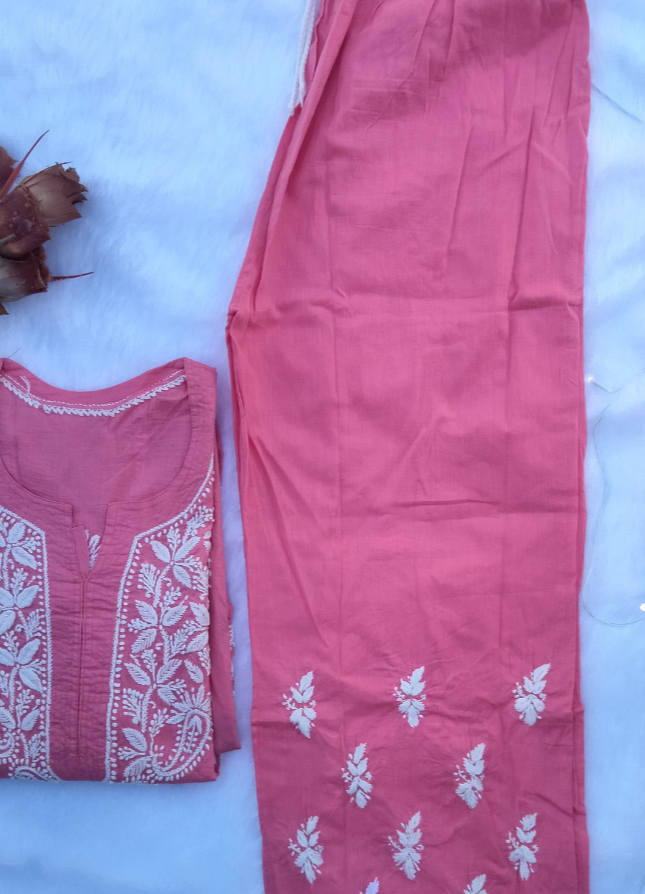 Pink Chikankari Kurta Set