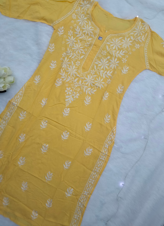 Yellow Chikankari Kurti