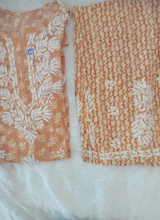 Orange Chikankari Kurta Set