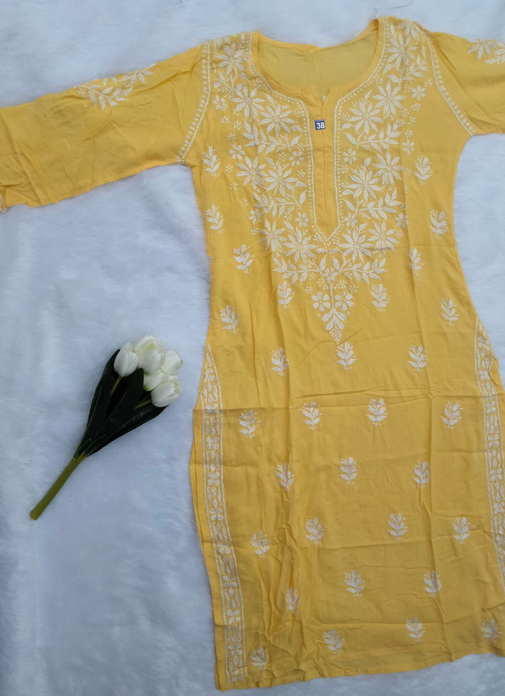 Yellow Chikankari Kurti