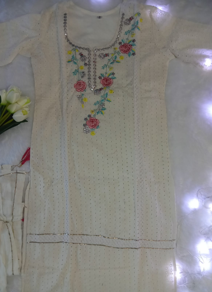 White Kurta  Set with Dupatta