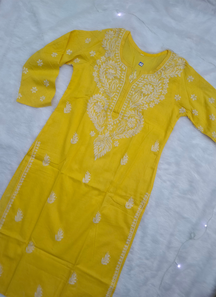 Yellow chikankari kurta