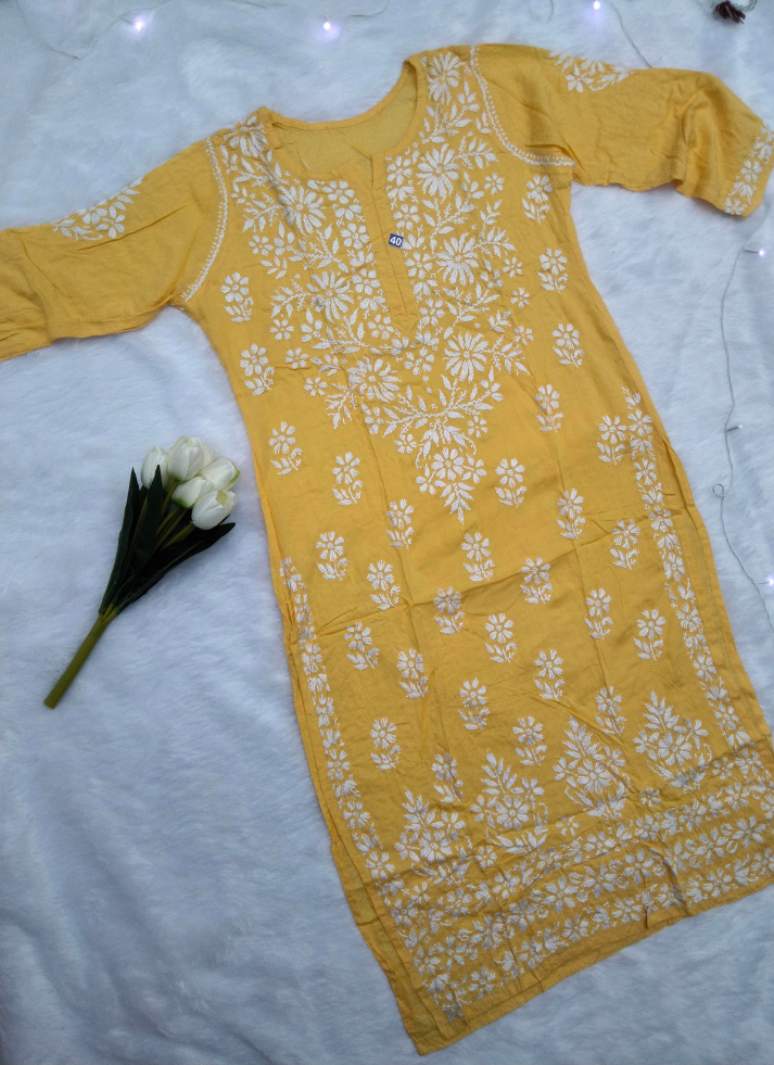 Yellow Chikankari Kurti