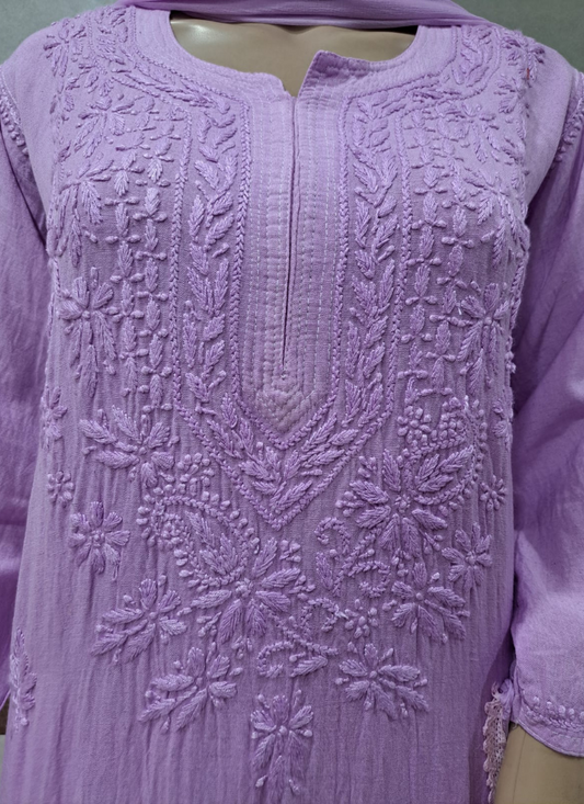 Purple Chikankari Kurta Set