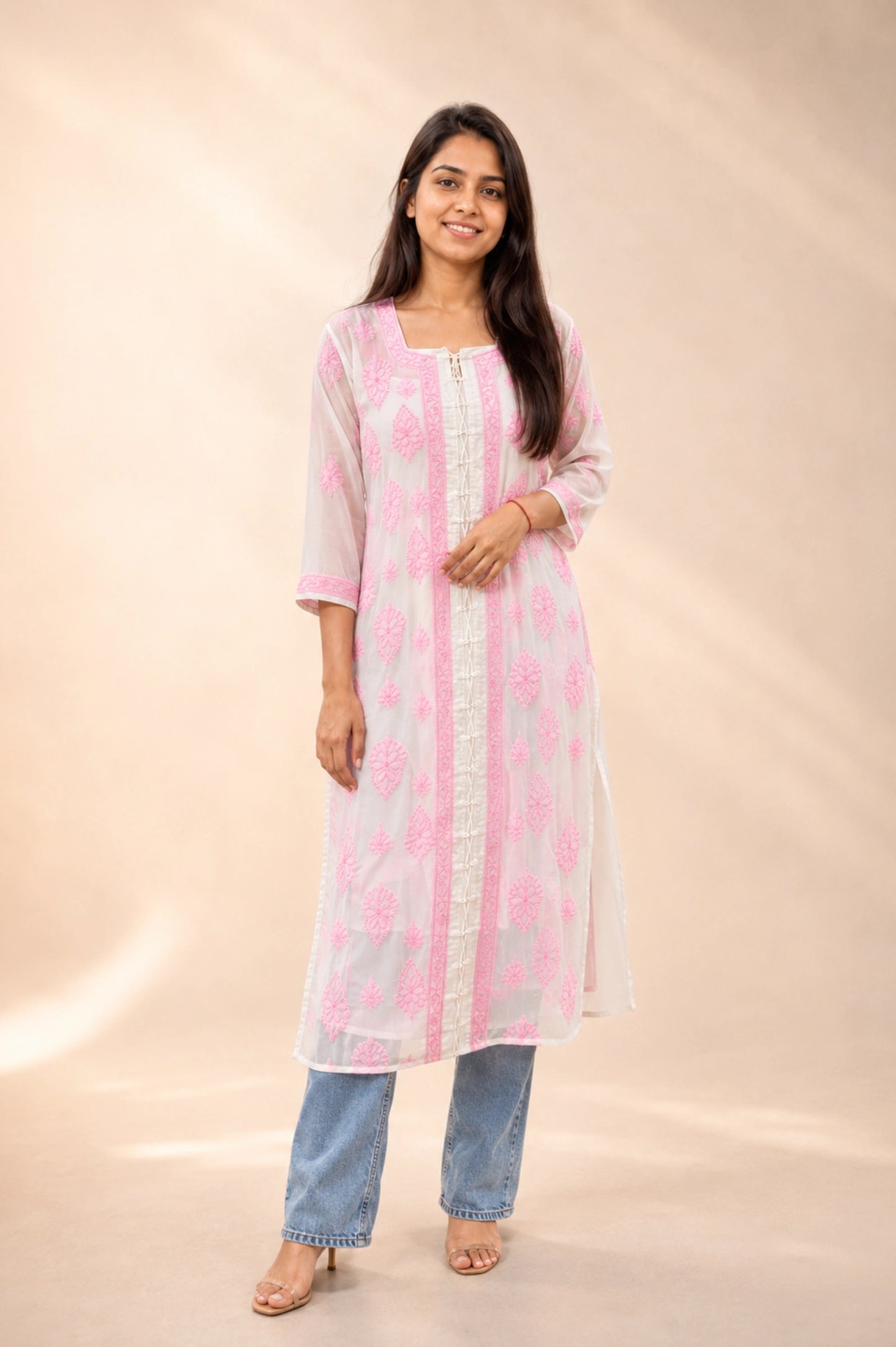 Pink Georgette Chikankari kurta